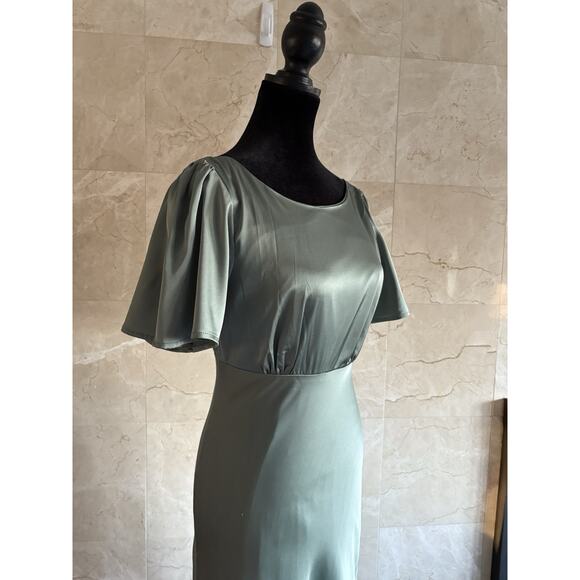 Baltic Born Sage Green Satin Midi Dress Small Wedding Guest Bridesmaid Softgirl - Picture 6 of 11